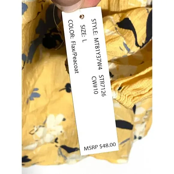 Zac & Rachel Yellow Blouse Top L Prairie Cottagecore Floral Peasant Boho Flowy - Picture 6 of 10
